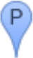Dargestellt wird der Buchstabe P von einem hellen Blauen Tropfen umgeben
